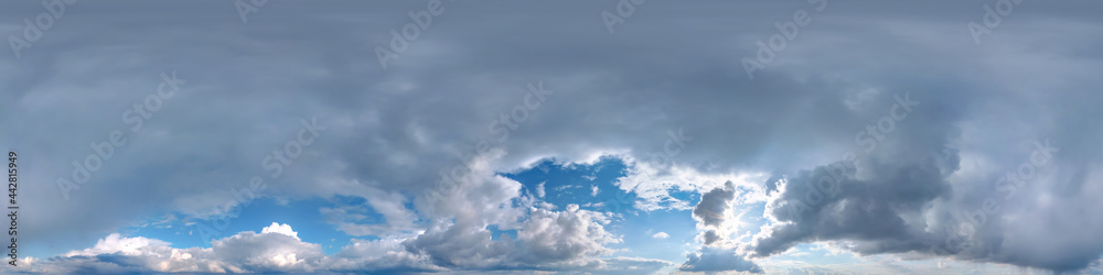 Fototapeta premium clear blue sky with white beautiful clouds. Seamless hdri panorama 360 degrees angle view with zenith for use in 3d graphics or game development as sky dome or edit drone shot