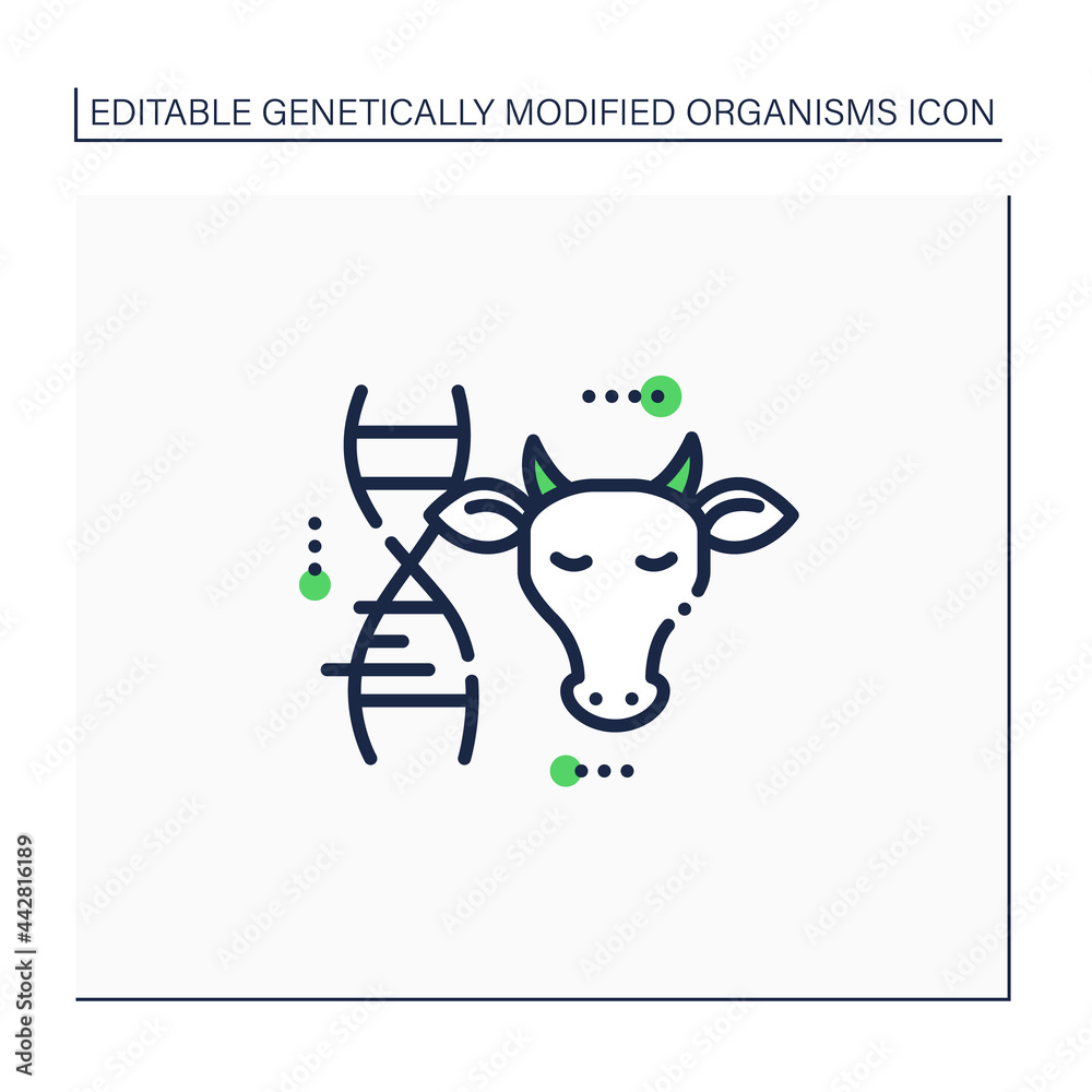 Cow line icon. Genetically modified cow meat and milk. GMO product. Inorganic food. Genetically modified organism concept. Isolated vector illustration.Editable stroke Cow line icon. Genetically modified cow meat and milk. GMO product. Inorganic food. Genetically modified organism concept. Isolated vector illustration.Editable stroke
