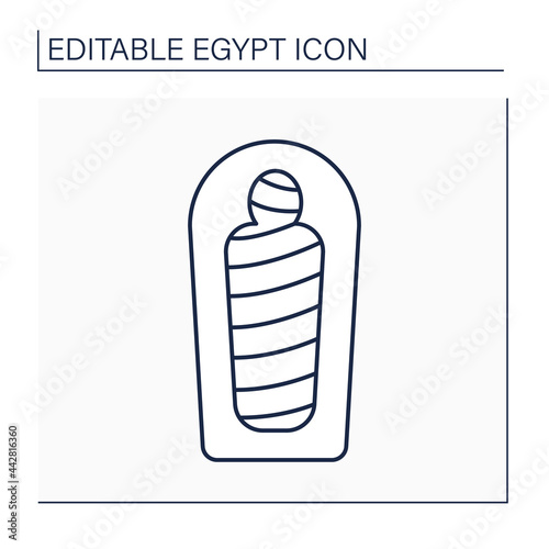 Mummy line icon. Human body is ceremonially preserved. Embalming and wrapping in bandages.Prepared for burial. Egypt concept. Isolated vector illustration. Editable stroke photo