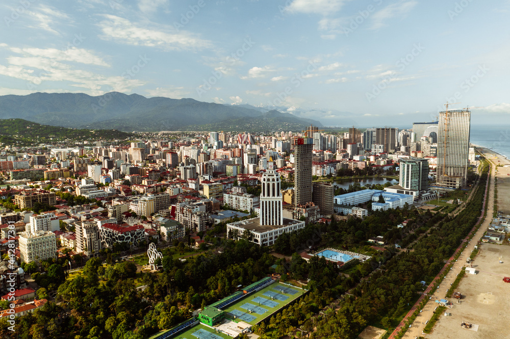 Panoramic aerial view of the beautiful growing city of Batumi, Adjara in the Caucasus in Georgia