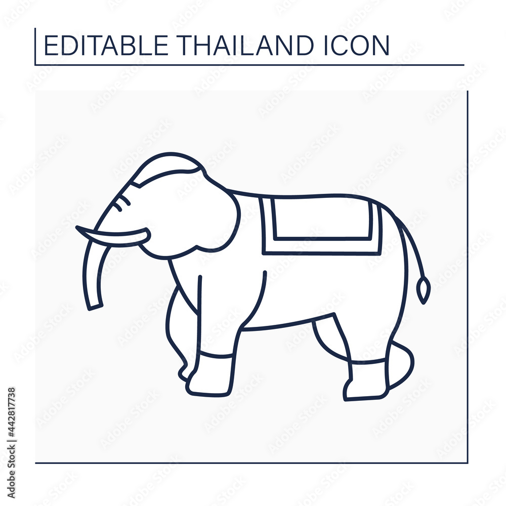 Obraz premium Elephant line icon. Thai official national animal. Country symbol. Entertainment for tourists.Thailand concept. Isolated vector illustration. Editable stroke