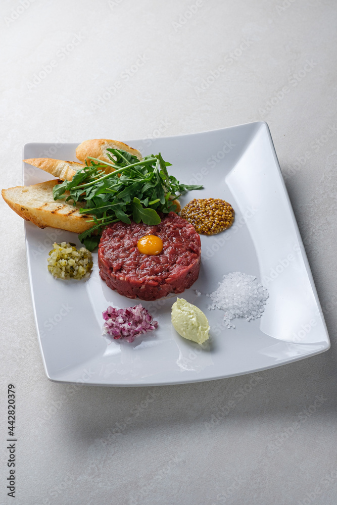 Menu for the restaurant: classic beef tartare.
