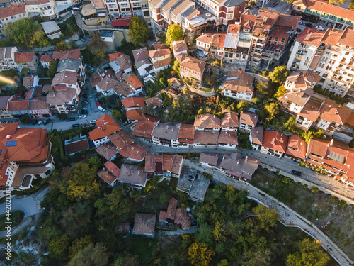 Aerial Sunset view of city of Veliko Tarnovo, Bulgaria