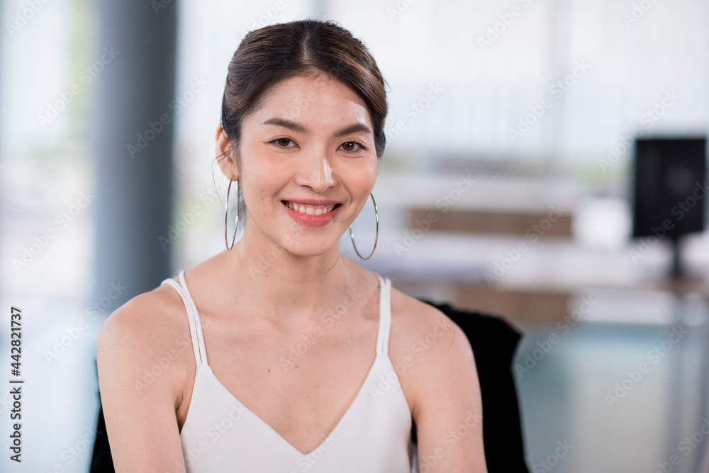 Asian woman with beautiful skin face non makeup, pure cosmetic at the white office. Asian woman with beautiful skin face non makeup, pure cosmetic at the white office.