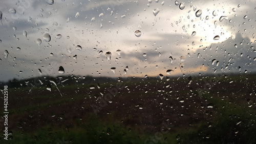 The water drops cover the glass 