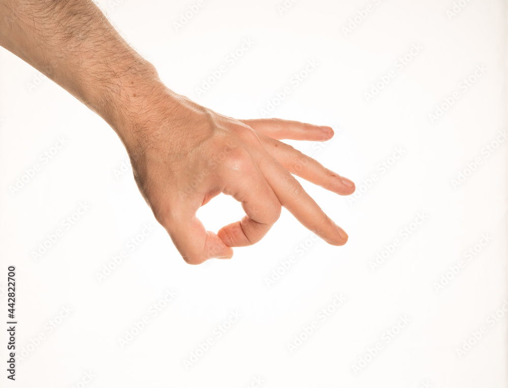 Hand Gesture and Position White Background Caucasian Middle Age Man Photograph Set 