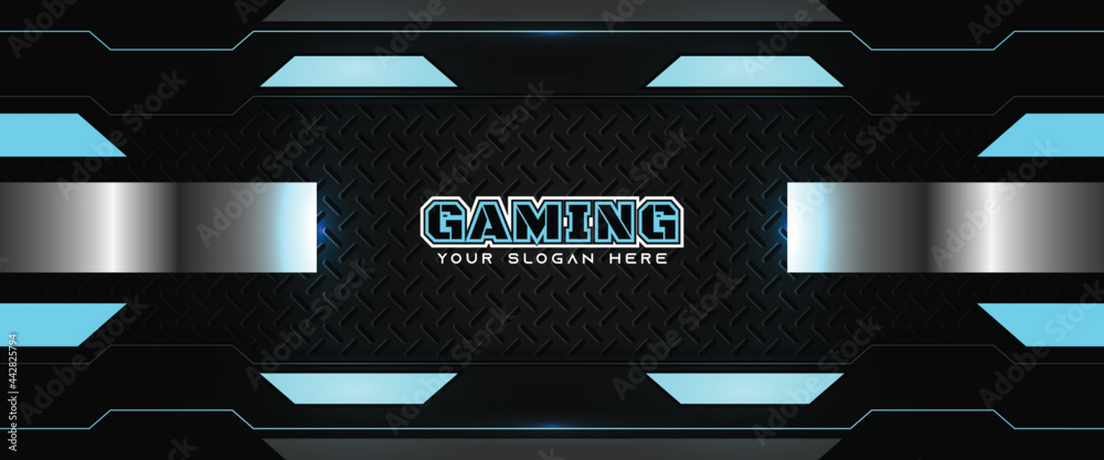 Futuristic black and blue gaming banner design template with metal  technology concept. Vector illustration for business corporate promotion, game  header social media, live streaming background Stock Vector | Adobe Stock