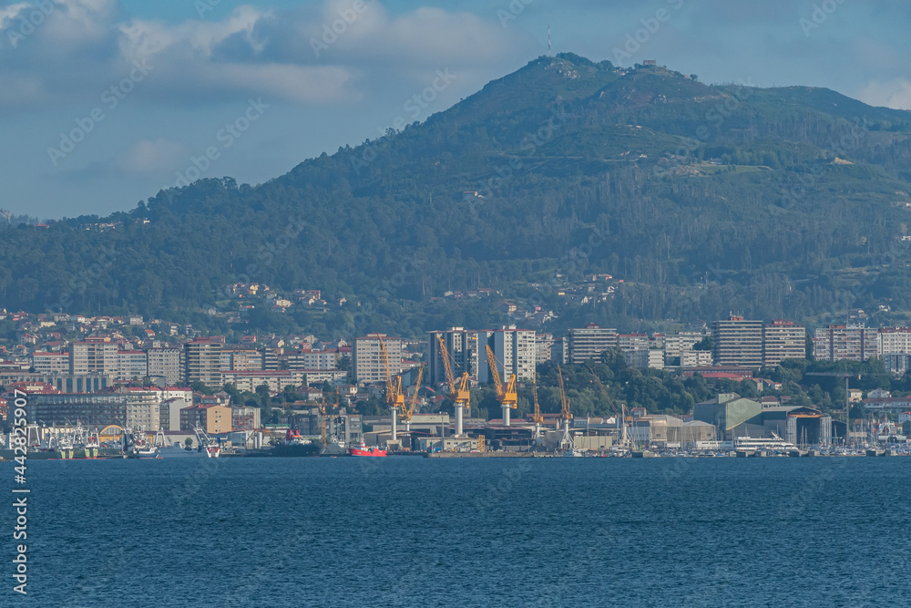 view of a part of the industrial port of vigo in spain