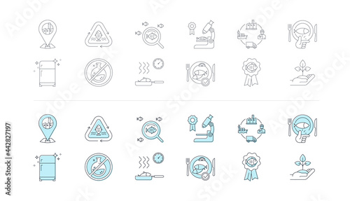 The fish industry, market and restaurants icons