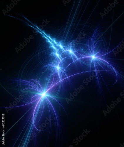 Abstract background, smooth multicolored lines on a black background.