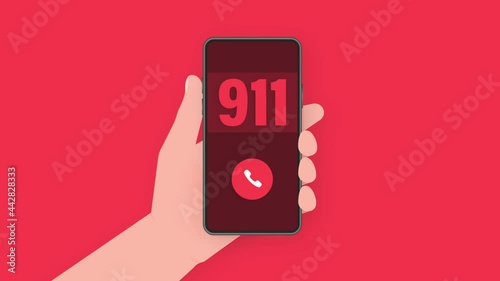Phone, call icon, smartphone icon design. Smartphone hand 911 in flat style. Motion graphics.