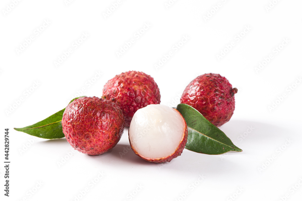 fresh litchi, lichee, lychee, or Litchi chinensis on white background fresh litchi, lichee, lychee, or Litchi chinensis on white background