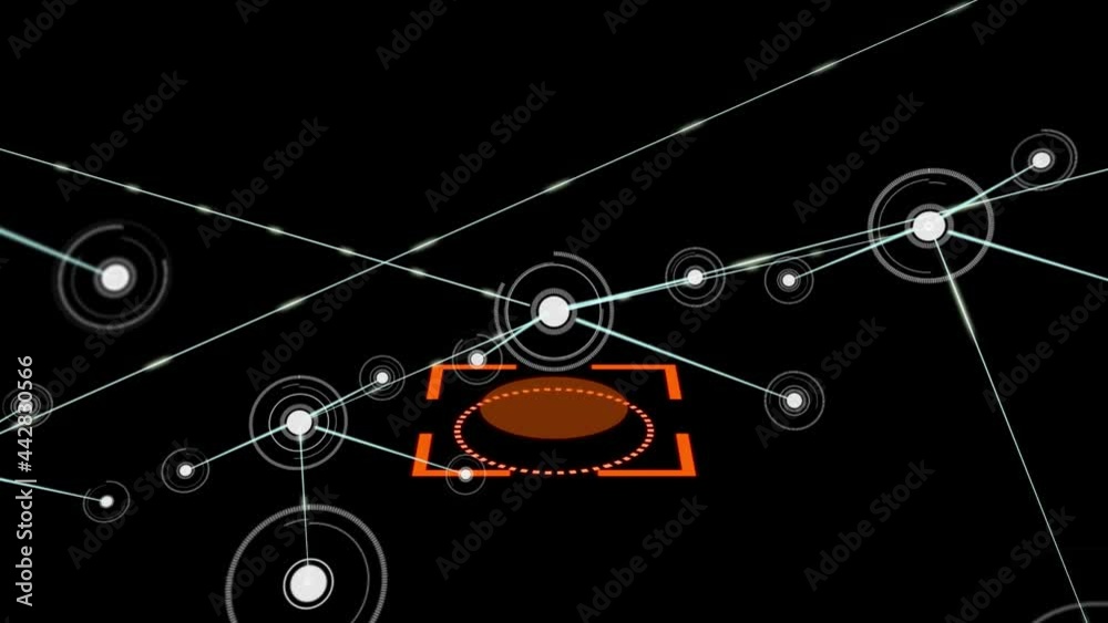 Animation of orange scope moving over network of connections on black background Animation of orange scope moving over network of connections on black background
