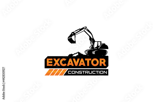 Excavator logo template vector. Heavy equipment logo vector for construction company. Creative excavator illustration for logo template.