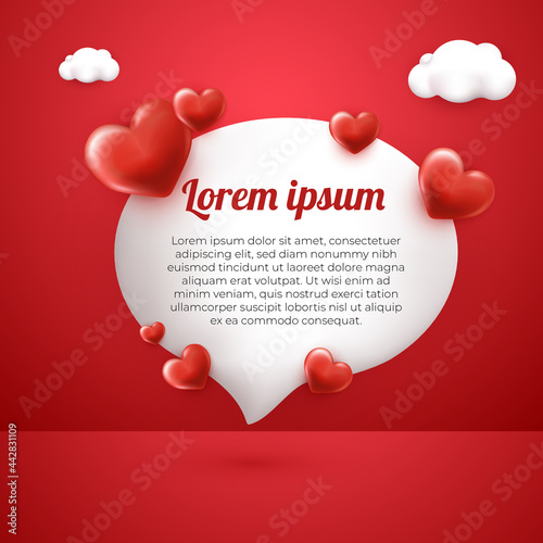 3d love and cloud greeting card with red background happy mother day social media template