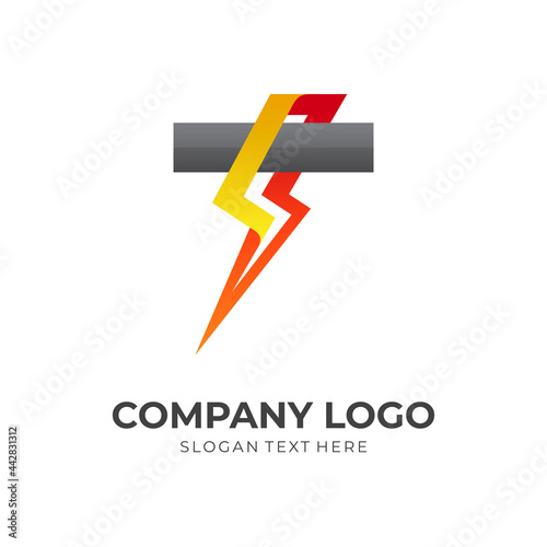 Free Download strom icon, thunder and letter T, combination logo with 3d colorful style - GFXLoad