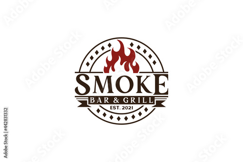 Vintage Retro Rustic BBQ Grill, Barbecue, Barbeque Label Stamp Logo design vector