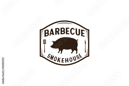 Vintage Retro Rustic BBQ Grill, Barbecue, Barbeque Label Stamp Logo design vector