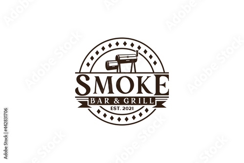 Vintage Retro Rustic BBQ Grill, Barbecue, Barbeque Label Stamp Logo design vector