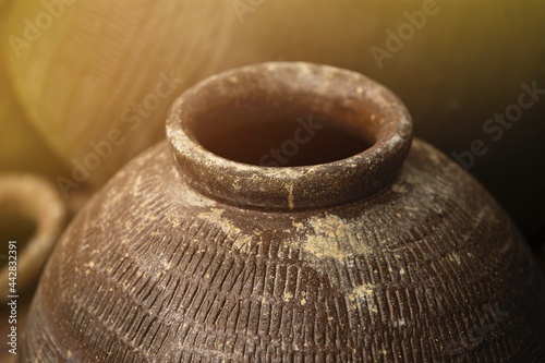 close up of clay pottery