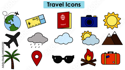 iconos de objetos y cosas de viajes a color