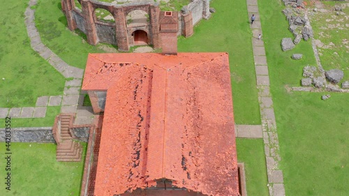 Aerial birds eye shot of Ingenio Nigua Ruin,unesco world heritage in Dominican Republic. photo