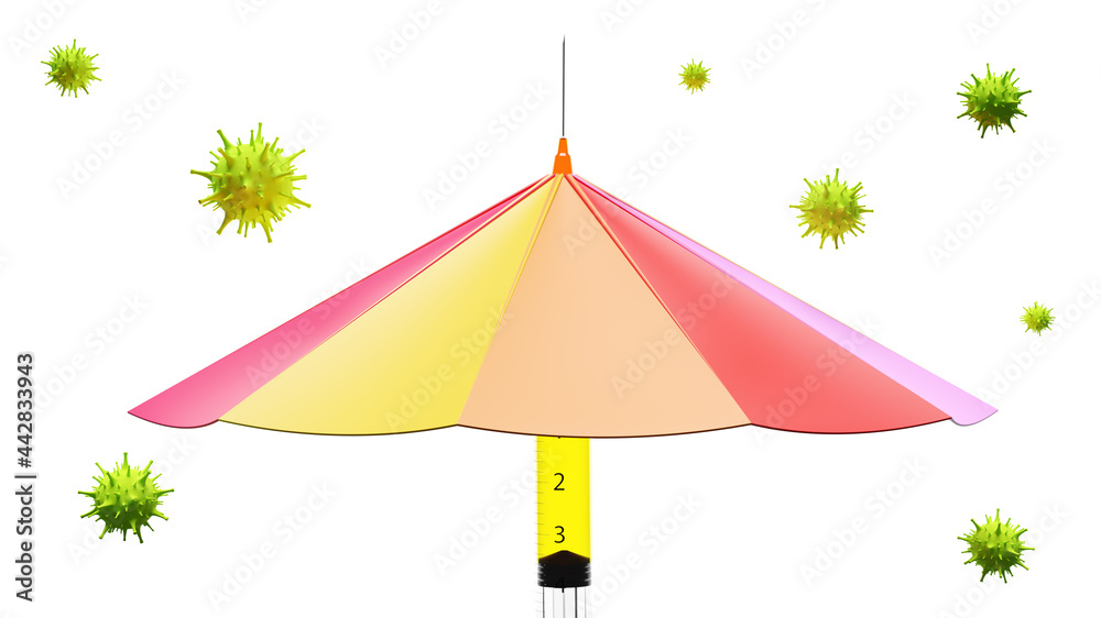 Obraz premium Medical syringe with umbrella. Vaccination concept. 3D Rendering