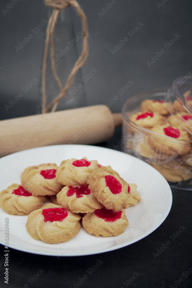 Malaysian Kuih Raya called Strawberry Butter Cookies. Popular kuih raya