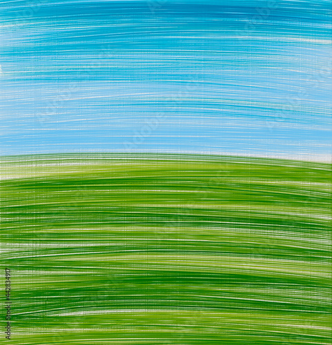Oil painting on canvas imitation hand drawn background. Bright abstract design. Brush stripes of blue and green