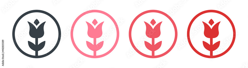 Flowers icon set. Containing rose and tulip icon vector illustration. Valentines symbol Flowers icon set. Containing rose and tulip icon vector illustration. Valentines symbol