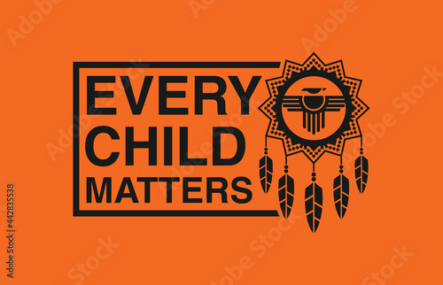 Design of Memorial in tribute to aboriginal children whose remain found in Residential School in Kamloops, Canada. Every Child Matters indigenous sign. Logo Vector Illustration. photo