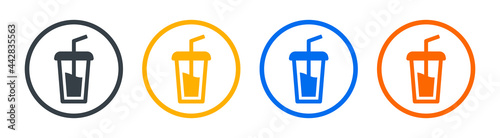Milkshake drink icon. Symbol of refreshing, beverage, glass symbol, plastic cup with straw. Vector illustration