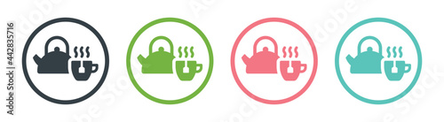 Teapot with teabag on cup icon vector illustration.