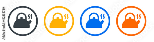 Tea pot icon set on round design.