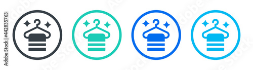 Clean towel on a hanger line icon. Laundry vector sign and hygiene symbol.