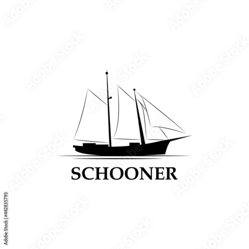 Schooner ship logo. Vintage ship logo. Silhouette of Schooner logo design. Traditional Sailboat photo