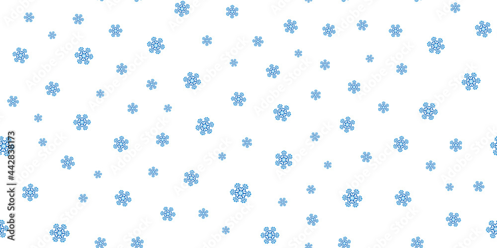 Winter seamless pattern with blue snowflakes on white background. Vector illustration for fabric, textile wallpaper, posters, gift wrapping paper. Christmas vector illustration. Falling snow