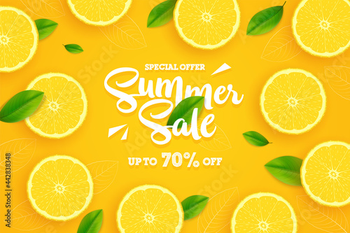 Summer sale banner with lemon fruit background