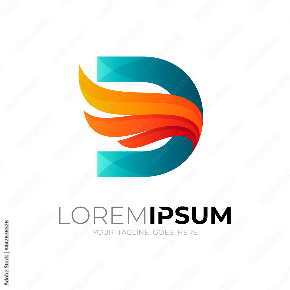Letter D logo and wing design combination, 3d style Letter D logo and wing design combination, 3d style