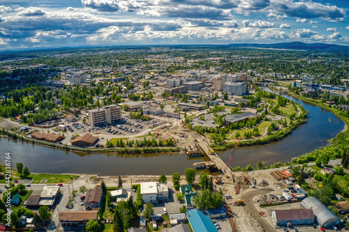 Fototapeta Naklejka Na Ścianę i Meble -  Aerial View of the Fairbanks, Alaska Skyline during Summer