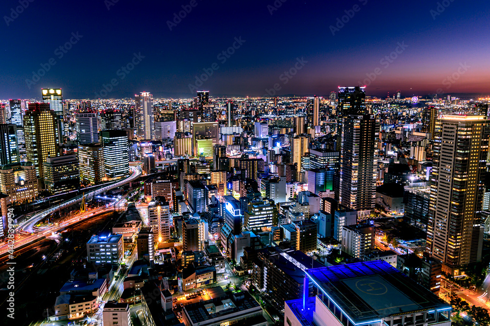 大阪駅周辺の夜景、空中庭園からの夜景、11月、日本
