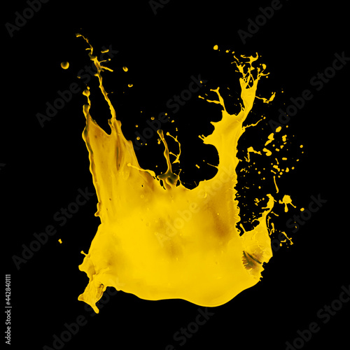 Golden Yellow Paint Splash on Black Background, Paint Splash Isolated.