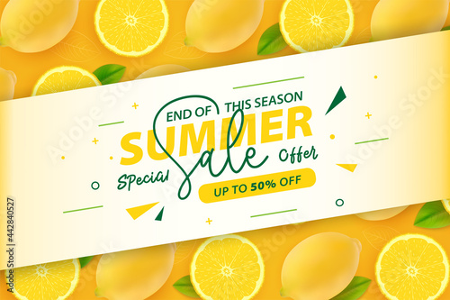 Summer sale banner with lemon fruit background