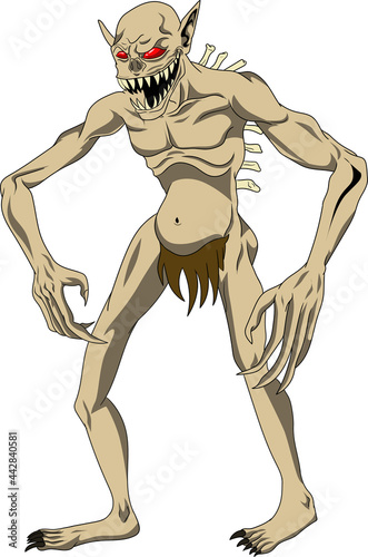 Aswang, an evil creature in Filipino folklore. A terrifying mythical ghoul in its true form. Cartoon style drawing.