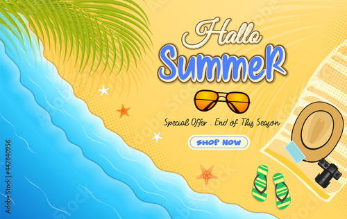 Summer banner with tropical beach view background