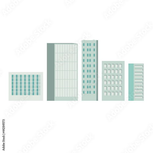 Set of buildings  houses  architectural city buildings. Vector illustration  flat minimal design  monochrome faded gray. Concept  background decoration  urban landscape.