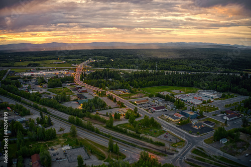 Aerial View of a Summer Sunset over the town of North Pole, Alaska