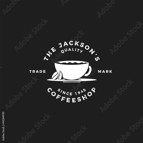 coffee cup with coffee beans Coffee shop Retro Vintage Labels cafe vector Logo design