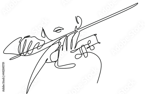 a continuous drawing of a boy with a violin in his hands . A young violinist plays a classical musical instrument.