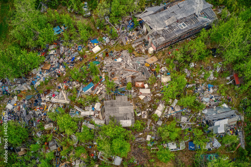 Принти на полотні Aerial View of a Rural Hoarder House overflowing with Garbage